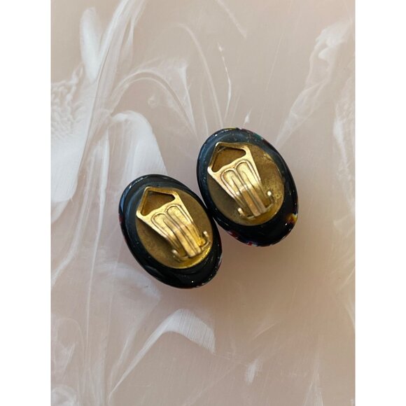 Vintage Millefiori Clip-On Earrings With Colorful Floral Glass Design - Picture 10 of 13